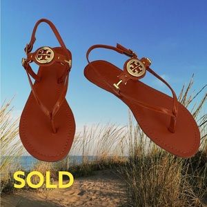 TORY BURCH Equestrian NEW THONG FLAT SHOES SUMMER RUST LEATHER 10